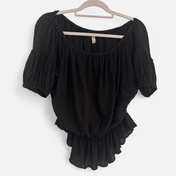 Free People Shades of Cool Black Smocked Off-Shoulder Textured Boho top – Size S - Picture 3 of 7